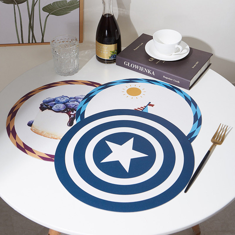 Printed placemat leather round American retro dining table mat non-slip hotel home decoration insulation pad light luxury coaster
