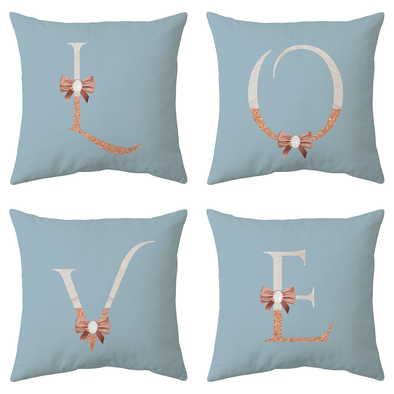 Creative golden bow letter pillow 26 letters square 45cm double-sided picture pillow living room sofa home