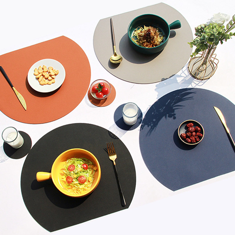PU waterproof and oil-proof double-layer semi-circular leather placemat