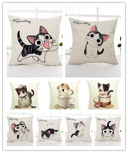 Linen cotton linen cute cartoon pillow case cheese cat super soft sofa cushion car office lunch break pillow