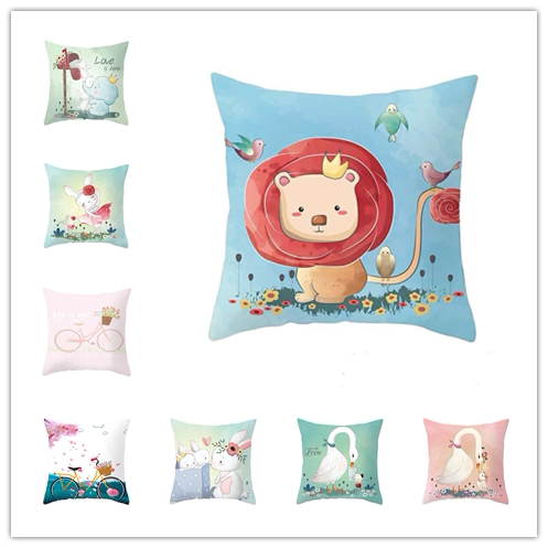 Fashion Cartoon Anime Sofa Children's Pillow Cotton Linen Cushion Cover Double Sided Figure Cute Animal Super Soft Female Pillow Cover