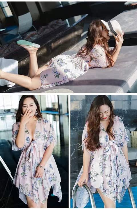 Bộ đồ bơi MM XL béo 200 cân ba bộ ngực lớn tụ tập che bụng giảm béo mặc đồ tắm suối nước nóng - Bộ đồ bơi hai mảnh 	các kiểu đồ bơi 2 mảnh	