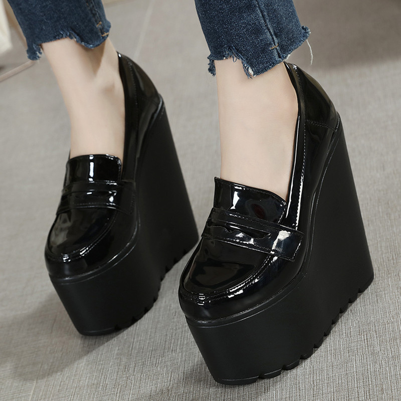 17cm 16cm Shallow Round-Toe Waterproof Platform Super High Heel Chunky Heel Women's Shoes Thick-Soled Performance Shoes Slip-On Model Shoes