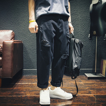 Summer thin section Broken Cave Jeans Male Loose Tide Signs 90% Pants Big Code Fat Sub Trend Boys Pants Tide
