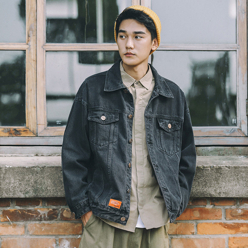 Spring Autumn Tide Card Black Denim Jacket Male Loose 100 hitch a big size jacket chubby and fatter plus Fat more Cowboy Spring