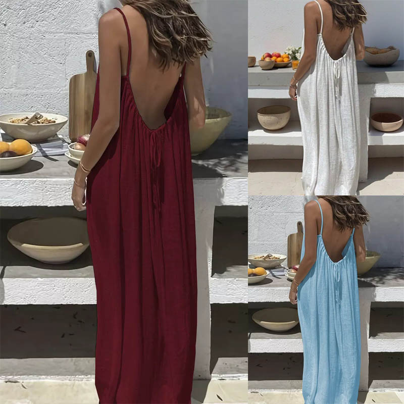 2026 Cross-Border Amazon Aliexpress Women's Strap Coat Backless Loose Homewear Dress