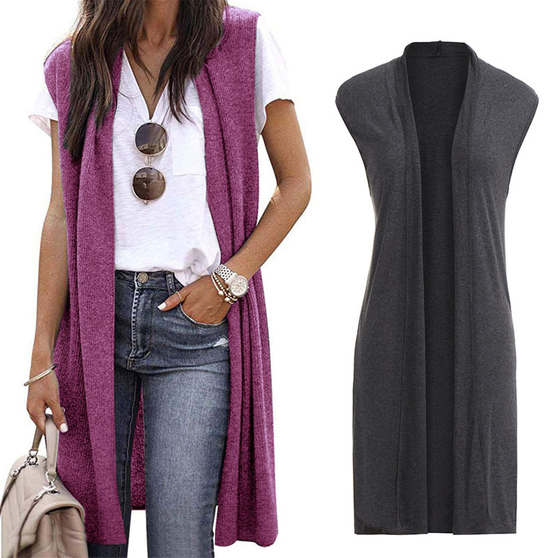 European and American 2025 Cross-Border Amazon New Style Cardigan Fashion Trendy Mid-Length Sleeveless Vest for Women
