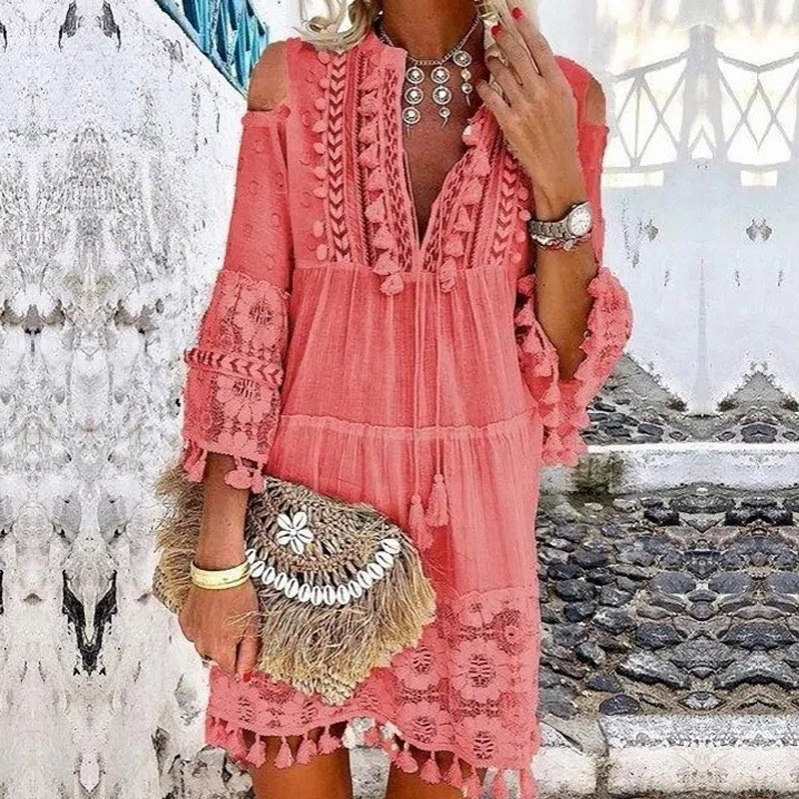 Spring and Summer Amazon European Foreign Trade Cross-Border Women's Fashion Bohemian Beach Vacation Dress Short Dress