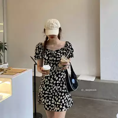 Anjiuyue one-word collar and two-wear 2021 summer new temperament waist thin daisy floral lazy style dress