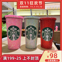 Small shadow diy handmade sticky Diamond Cup 304 stainless steel straw thermos cup 500ml Diamond-inlaid cup