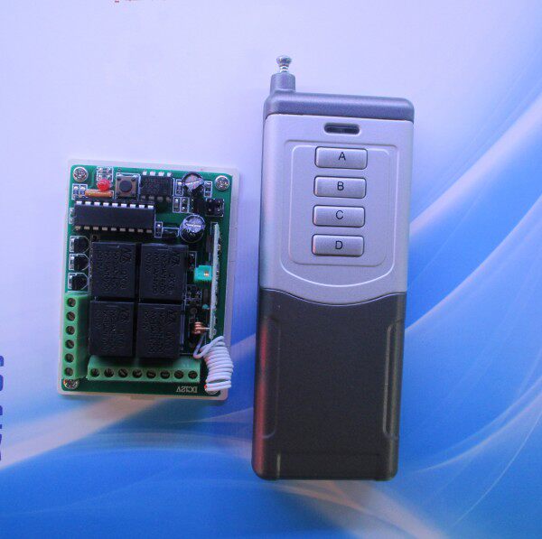 12-volt 4-way learning code remote control switch with high-power 4-button remote control high-power transmitter