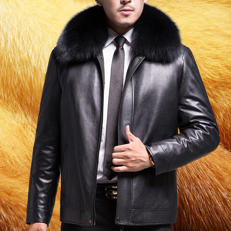 Winter Hainen mid-aged genuine leather leather clothing Male short dads Sheep Leather Leather Jacket Mink Liner Fur Coats