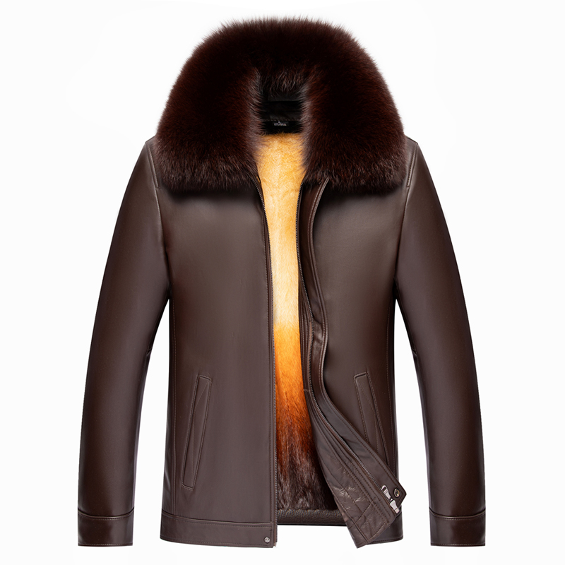 Winter Hainen mid-aged genuine leather leather clothing male daddy Clothing Short Sheep Leather Leather Jacket Gold Mink Grass Jacket