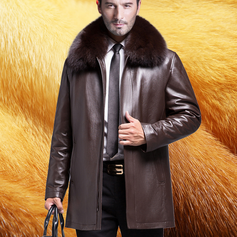 Henning Winter Clothing Middle Aged Genuine Leather Leather Clothing Male Daddy Loaded Sheep Leather Mink Liner Leather Coat Fur Coats Thicken