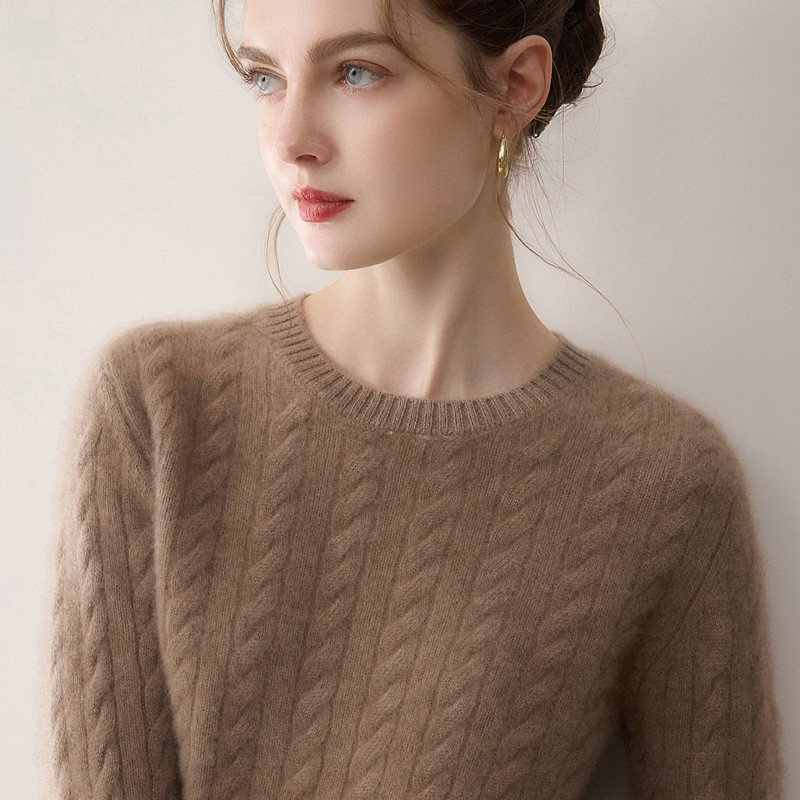 Heavyweight 100% Pure Cashmere Sweater for Women, Round Neck, Autumn and Winter Base Layer, Loose Cable Knit Long-Sleeve Knitwear Heavyweight 100% Pure Cashmere Sweater for Women, Round Neck, Autumn and Winter Base Layer, Loose Cable Knit Long-Sleeve Knitwear