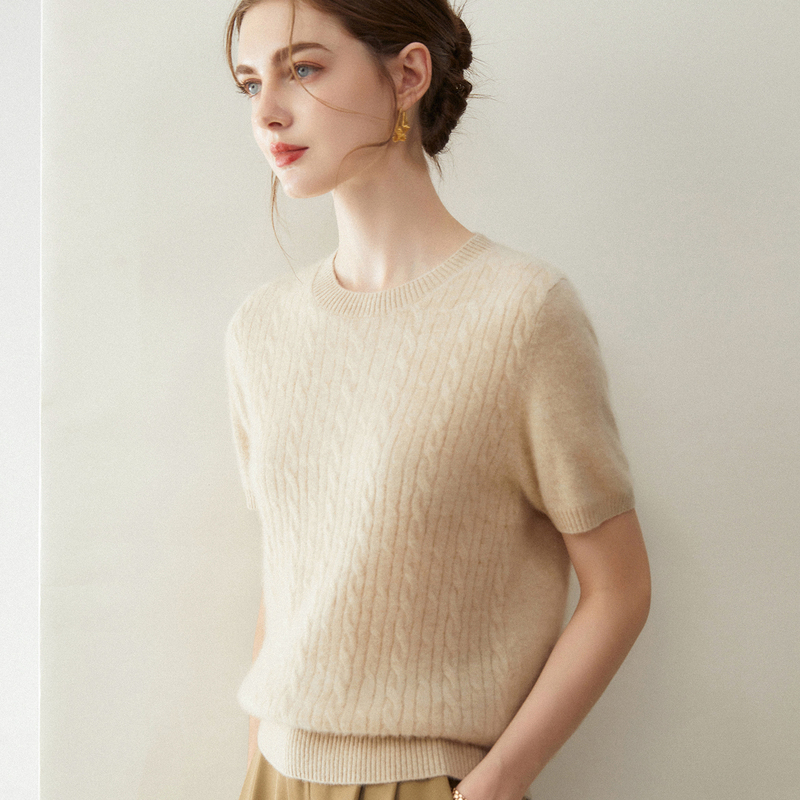 Light Luxury Minimalist Style! 100% Cashmere Sweater for Women, Round Neck, Short Sleeve, Cable Knit, Versatile Autumn and Winter Base Layer Light Luxury Minimalist Style! 100% Cashmere Sweater for Women, Round Neck, Short Sleeve, Cable Knit, Versatile Autumn and Winter Base Layer