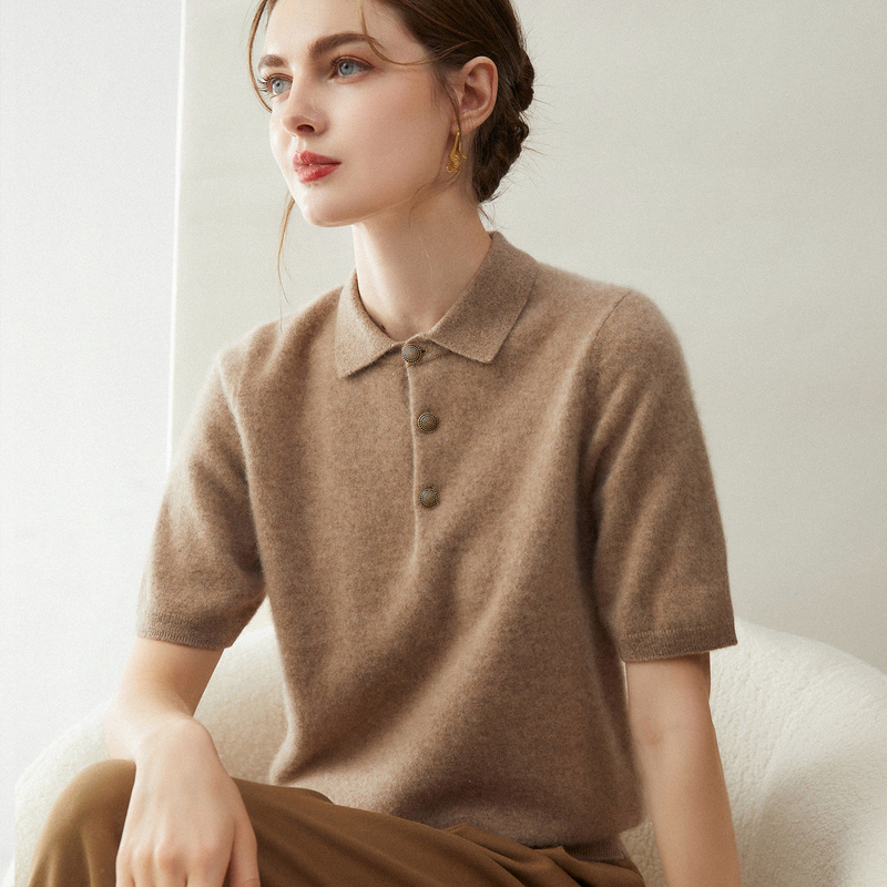 Delicate Feel! 100% Pure Cashmere Sweater for Women, Short-Sleeved Polo Collar Knitwear, Simple and Elegant, Versatile Base Layer Delicate Feel! 100% Pure Cashmere Sweater for Women, Short-Sleeved Polo Collar Knitwear, Simple and Elegant, Versatile Base Layer