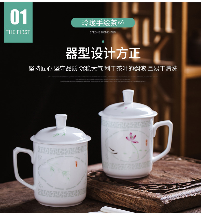 Hand draw pastel and exquisite tea cups with cover creative vintage glass office of jingdezhen ceramic tea cup