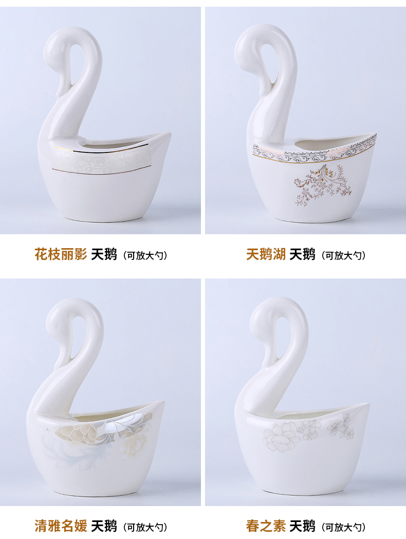 Jingdezhen ceramic household spoon, chopsticks rack creative swans tableware placed spoon, hotel kitchen receive