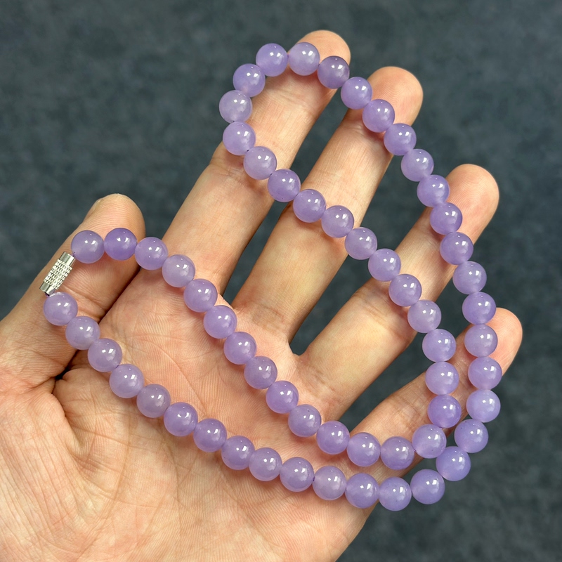 8mm Violet Guatemalan Jade, Waxy Ice Type a Grade Jadeite Round Beads, 60 Pieces Necklace, Guaranteed Authentic, Fan Benefits