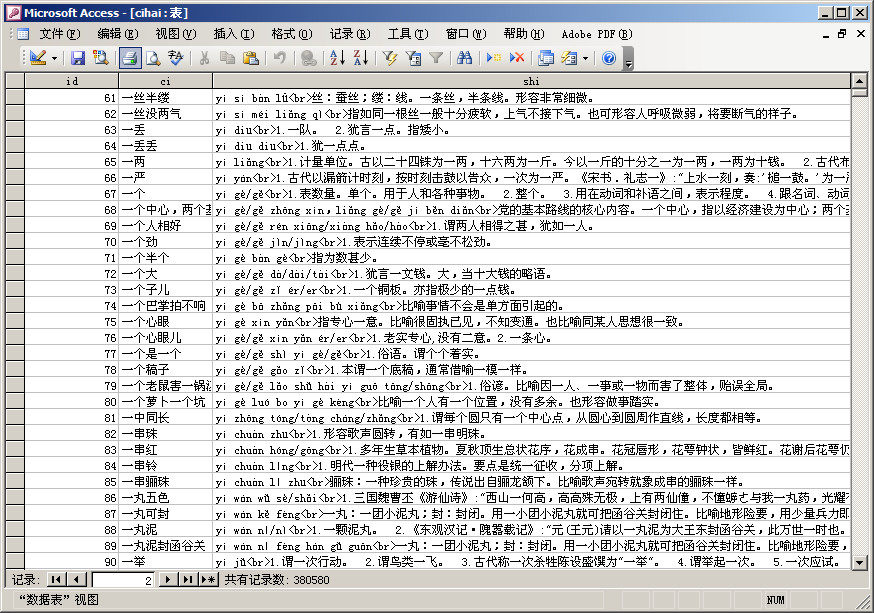 380,000 Chinese Cihai Chinese Dictionary ACCESS database Chinese Cihai Chinese Dictionary mdb file