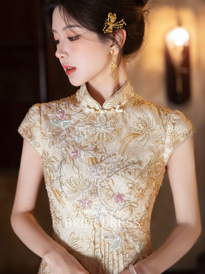 Mingshangsha <Jinzhan> Cheongsam chino mejorado Toast Wear 2025 Nuevo vestido de compromiso nupcial para personas mayores de la industria pesada