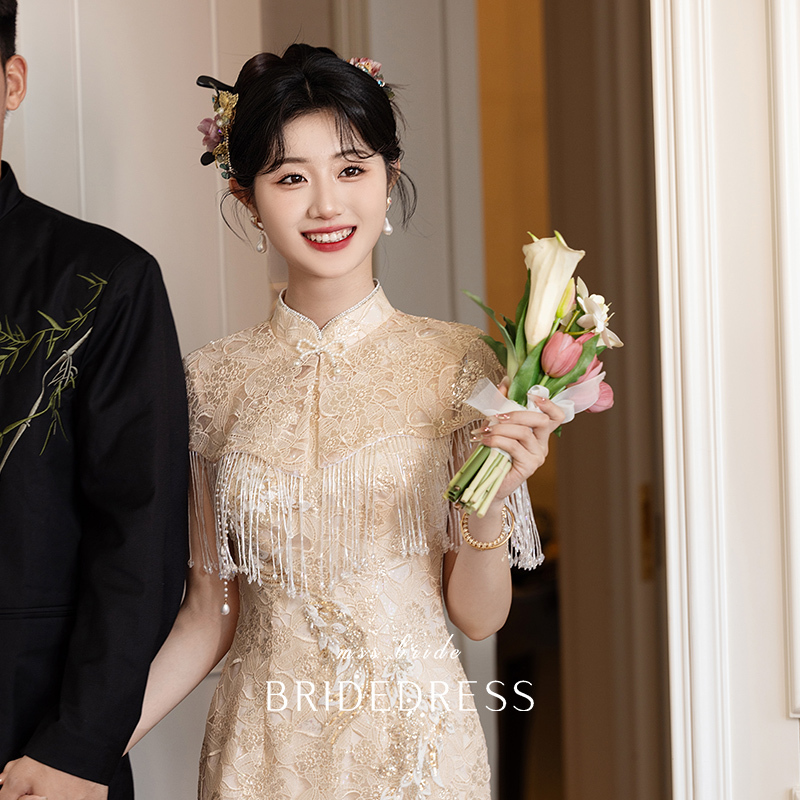 Mingshangsha's "Lizhi" Chinese-Style Modified Toast Dress, New Heavy-Duty High-End Bridal Wedding and Engagement Dress