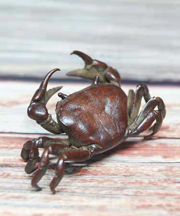 蘇工實心銅螃蟹橫財招財茶寵茶玩手工復古擺件日式茶蟲蓋置蓋托|茶寵擺