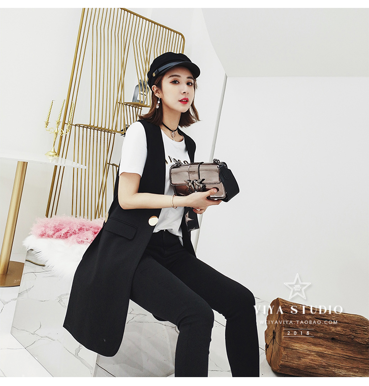 Weiya viya tùy chỉnh màu đen mở kim loại khóa vest QSS006011 áo kiểu trung niên hàn quốc
