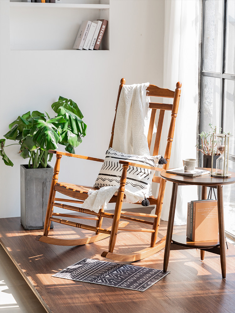 American solid wood rocking chair Balcony Home leisure living room Bedroom Net Red Balcony Small table and chair combination Nordic light luxury style