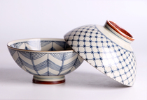 Japanese Mino-yaki family rice bowl Porridge bowl Porcelain bowl Japanese rice bowl soup bowl personality blue and white simple noodle bowl meal