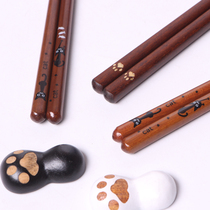 Japan imported meow cat claw wooden chopsticks Japanese cute chopsticks cartoon pattern natural solid wood household chopsticks holder