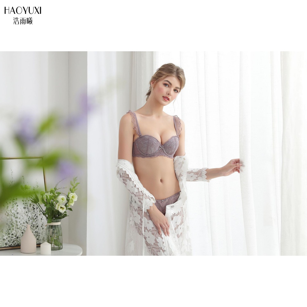 Haoyu Xi New Fa Lace Lady Bra Adjustment Type Poly Sexy Kit Underwear Light Purple Bra