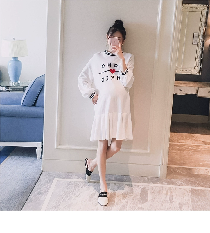 Trang phục bà bầu 2018 mùa thu mới phiên bản Hàn Quốc của mẫu chữ yêu đuôi cá thời trang mang bầu cho bà bầu nóng bỏng áo len cho mẹ