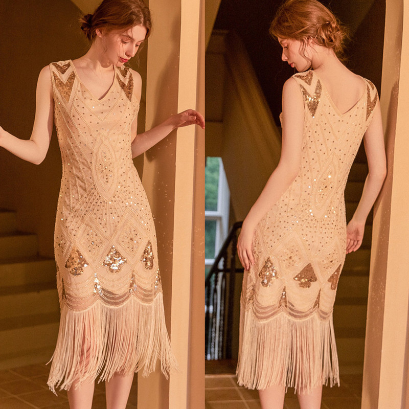 European Retro Women's Clothing New Sequin Embroidery Sexy Slim Dress Tassel Evening Party Dress Sexy European Retro Women's Clothing New Sequin Embroidery Sexy Slim Dress Tassel Evening Party Dress Sexy
