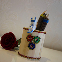 Wooden ethnic style pen holder personality fashion creative study cute ornaments desktop storage box student office stationery