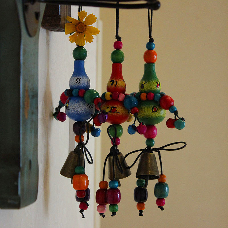 Dongba painted wooden gourd Yunnan ethnic style hanging handmade car pendant bag hanging Yunnan tourist souvenirs