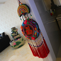 Chinese style national fabric entrance wall hanging Yunlong Feng auspicious purse pendant Shop restaurant Wedding room decoration