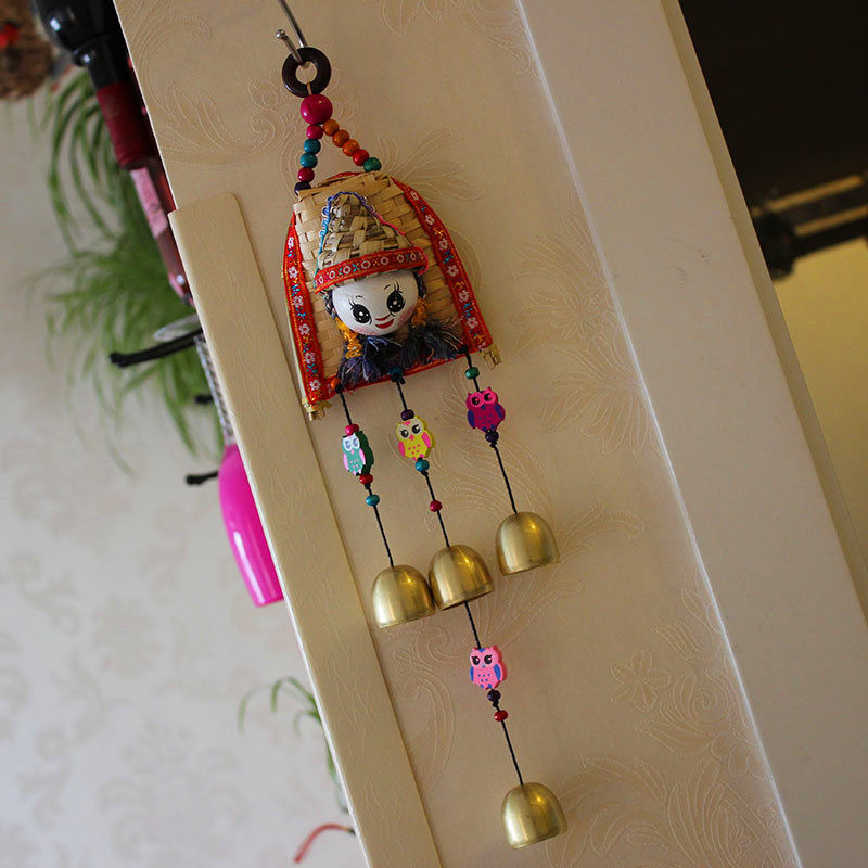 Yunnan Ethnic Wind Handmade Bamboo Weaving Wind Chime Sunny Day Doll Hanging Bell Pieces Creative Travel Small Gift Car Interior Accessories