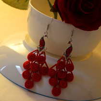 Ethnic style handmade Peacock earrings original long earrings Chinese style clothing accessories square dance decorations