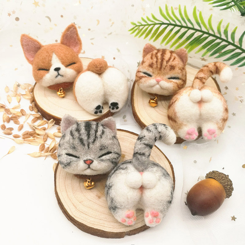 South Sister Artisanal Kirky Butt Key Clasp Goat Felt Wool Felt Diy Material Bag Beauty Short Embroidered Kitty Doll