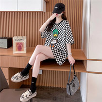 2022 Summer clothes commuter Regular routine Great code Cartoon short sleeve T-shirt female Korean version loose with medium length blouses