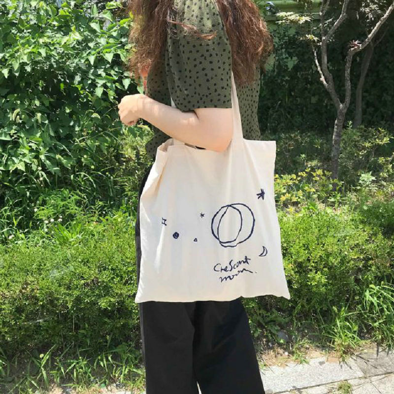 ins canvas bag Korean version ulzzang literary student middle shoulder female Harajuku style shopping travel tote bag chic