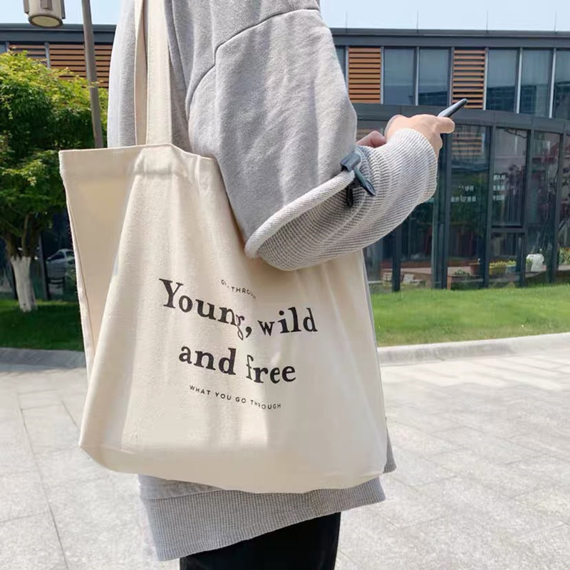 ins Korean niche letter simple wild canvas bag women's shoulder student canvas bag lazy wind shopping bag