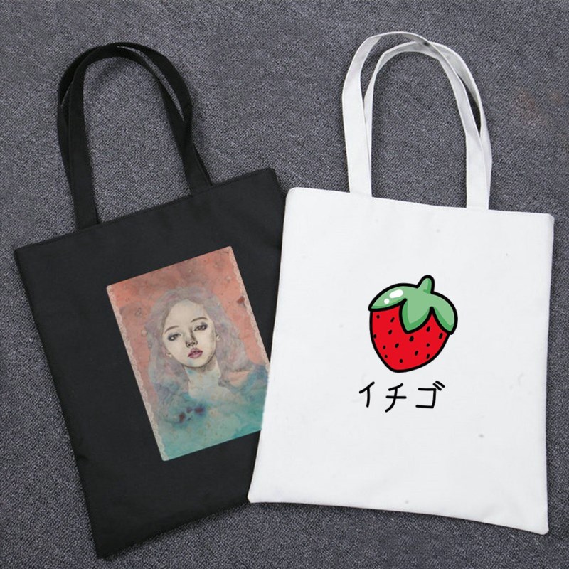 Student simple and versatile ins small fresh canvas bag Women's single shoulder literary fashion totter bag large tote bag Korea