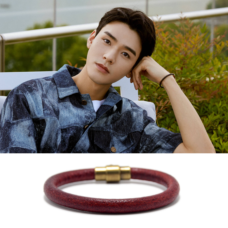 Anle Chu Han Jian Gong Jun's Same Style Bracelet Cowhide Genuine Leather Retro Distressed Bronze Magnetic Buckle Bracelet Men's Stylish