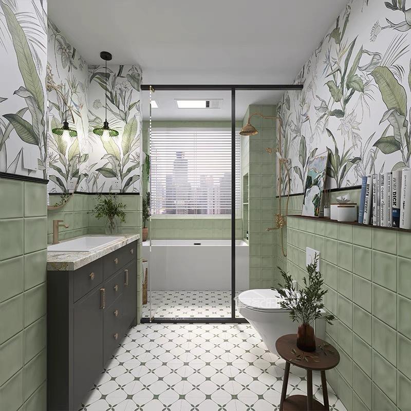 Trendy French-Style Bathroom Tiles Green Banana Leaf Pattern Tiles Avocado Green Bathroom Toilet Kitchen Wall Tiles Pattern Tiles