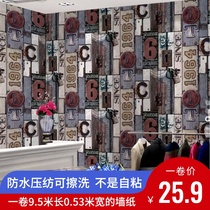 Retro nostalgic wood grain wood wood board industrial wind letter wallpaper bar European restaurant wallpaper casual bar KTV wallpaper