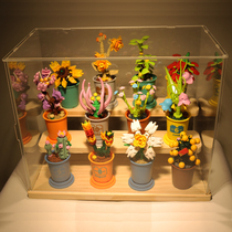 Rose bouquet DECOOL Diku coffee cup potted 89 Yongsheng green plant building block assembled flower girl gift