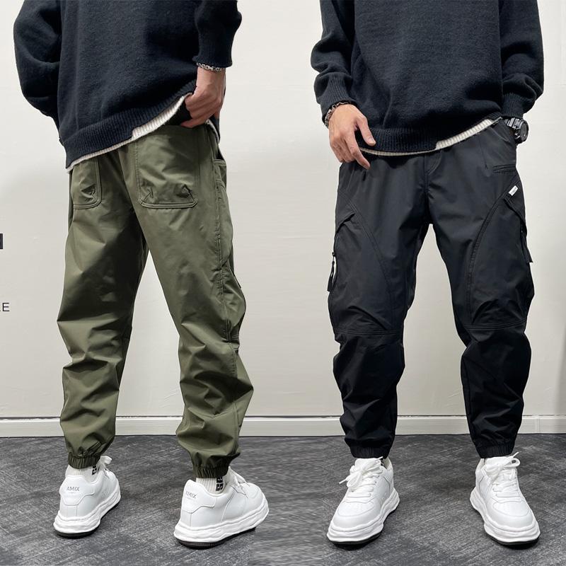 Men's Cargo Pants Spring American Retro Outdoor Multi-Pocket Casual Pants Solid Color Jogger Versatile Sports Cropped Pants